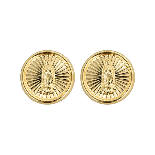 Aretes Oro 10K Broquel Virgen Diamantada Redonda