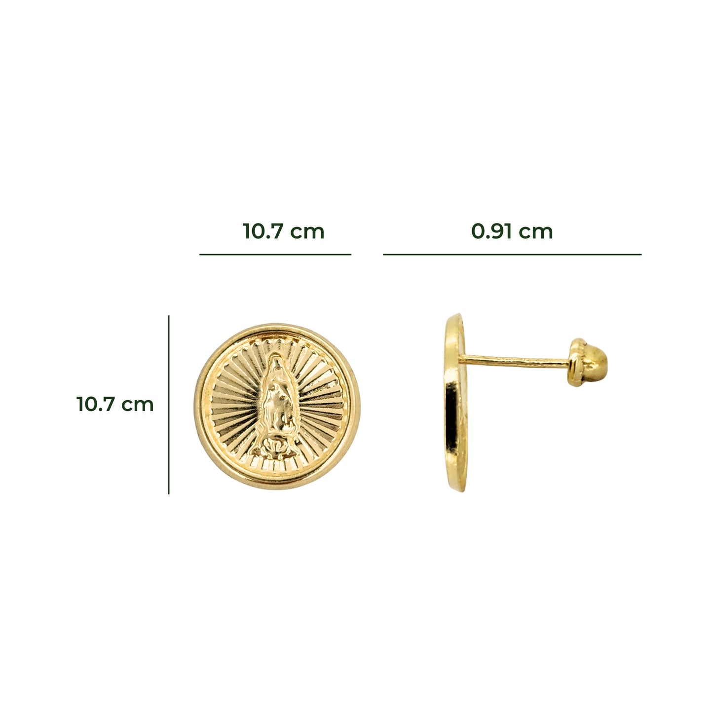 Aretes Oro 10K Broquel Virgen Diamantada Redonda