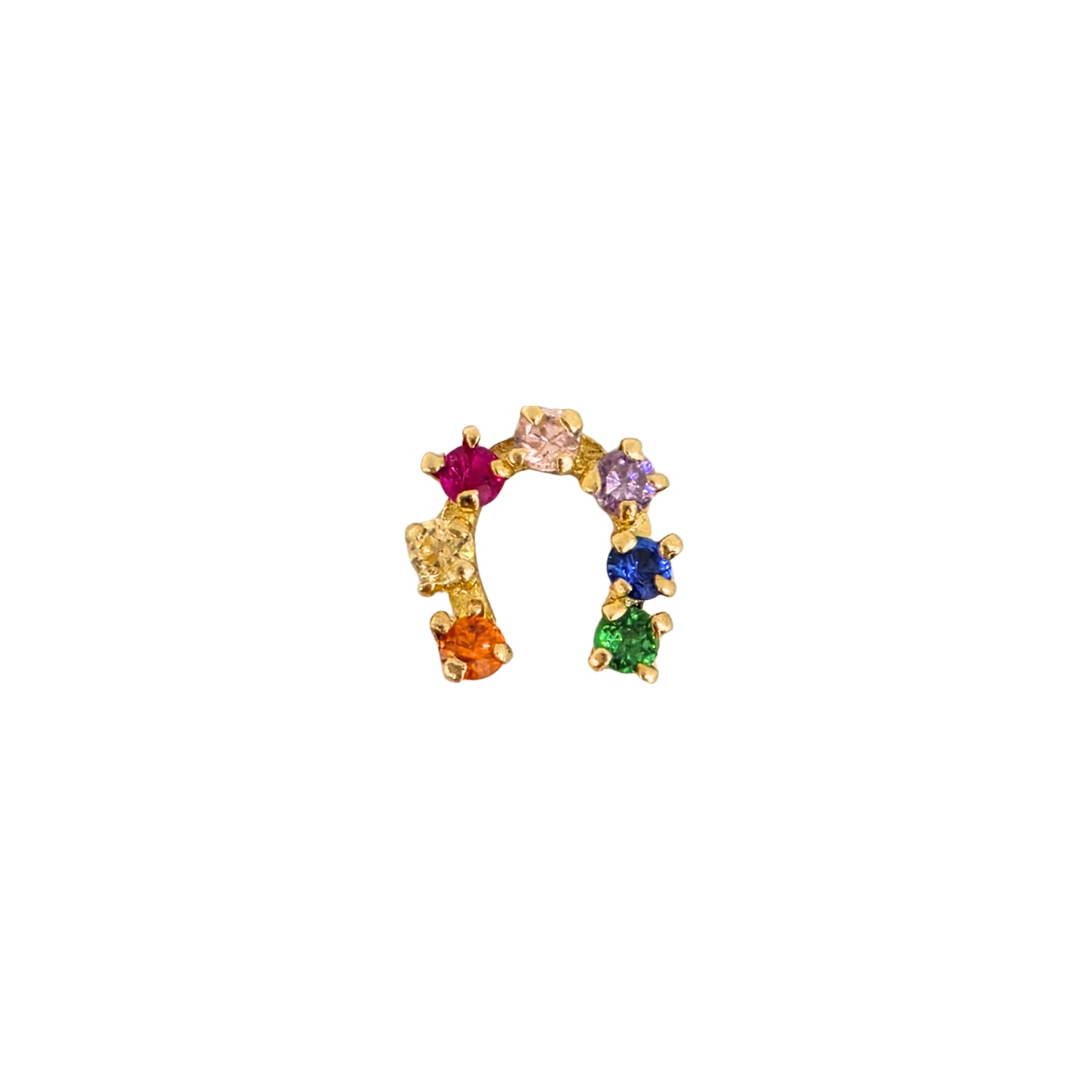 Aretes Oro 10K Broquel Herradura Zirconias de Colores