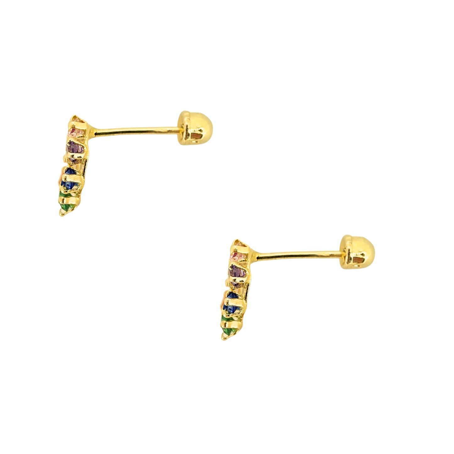 Aretes Oro 10K Broquel Herradura Zirconias de Colores
