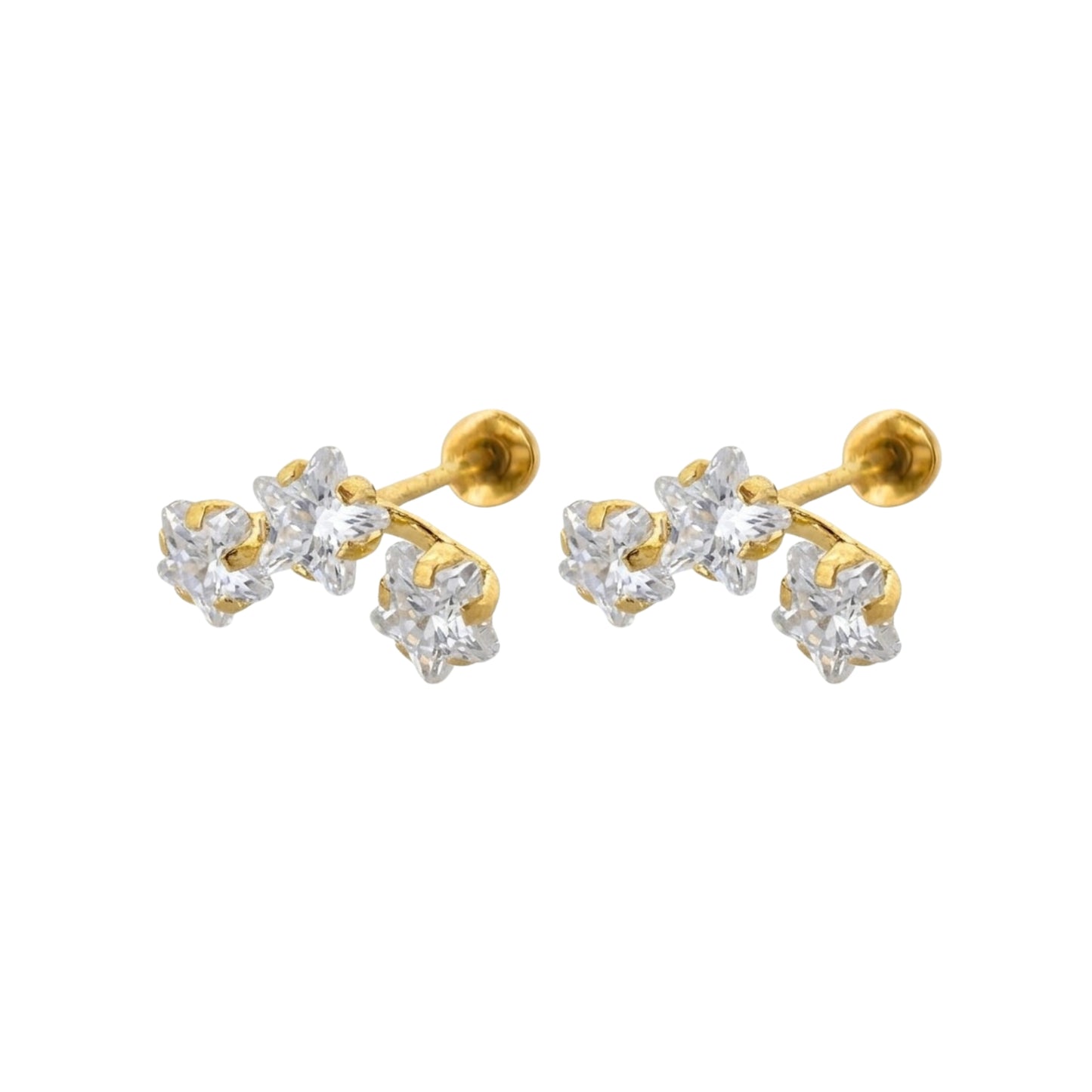 Aretes Oro 10K Broquel Lambada 3 Estrellas Chica