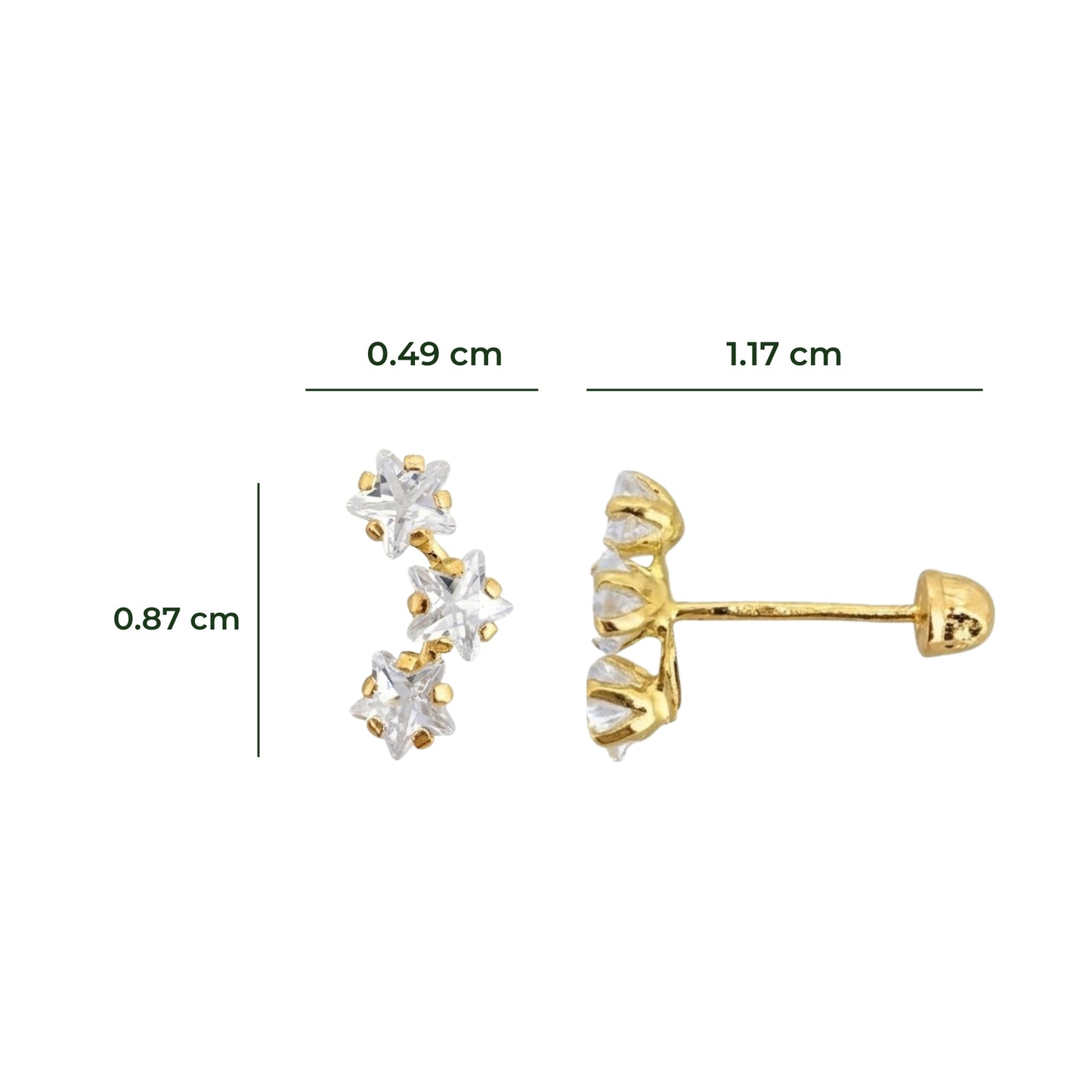 Aretes Oro 10K Broquel Lambada 3 Estrellas Chica