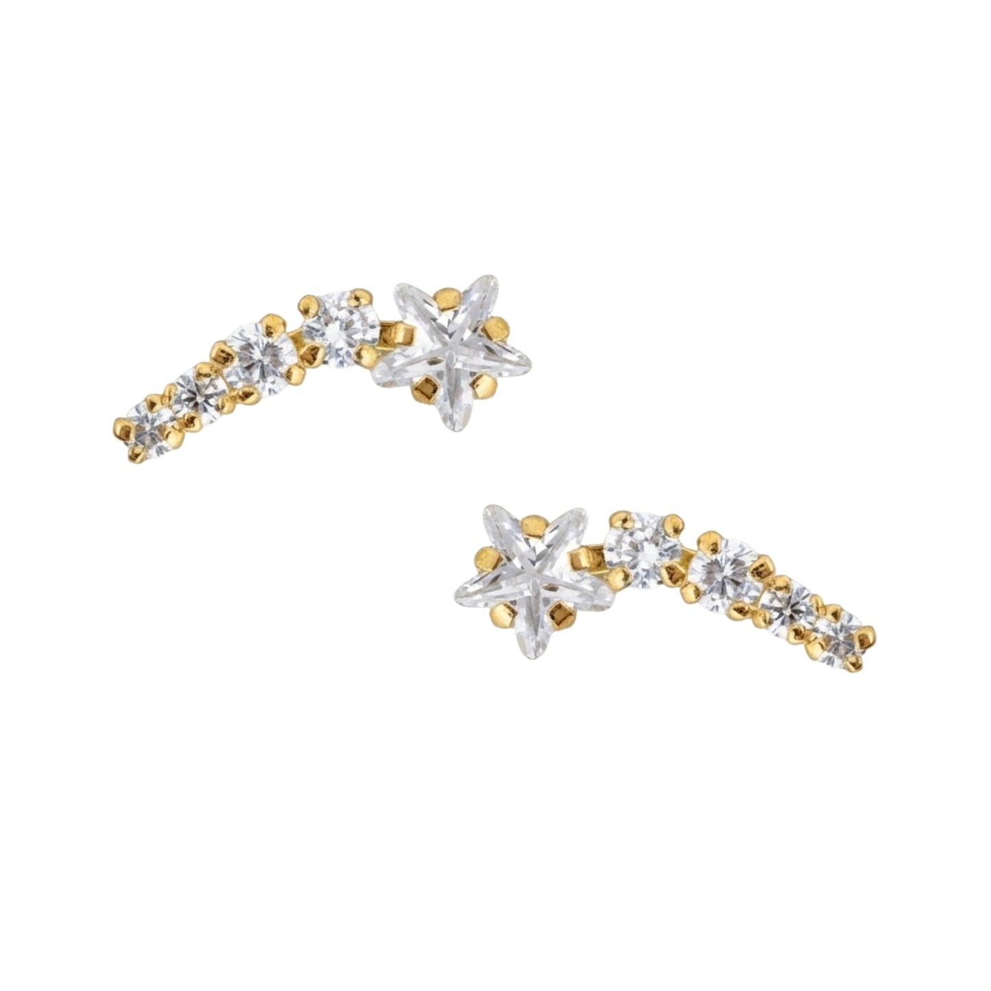 Aretes Oro 10K Broquel Lambada Estrella y 4 Zirconias