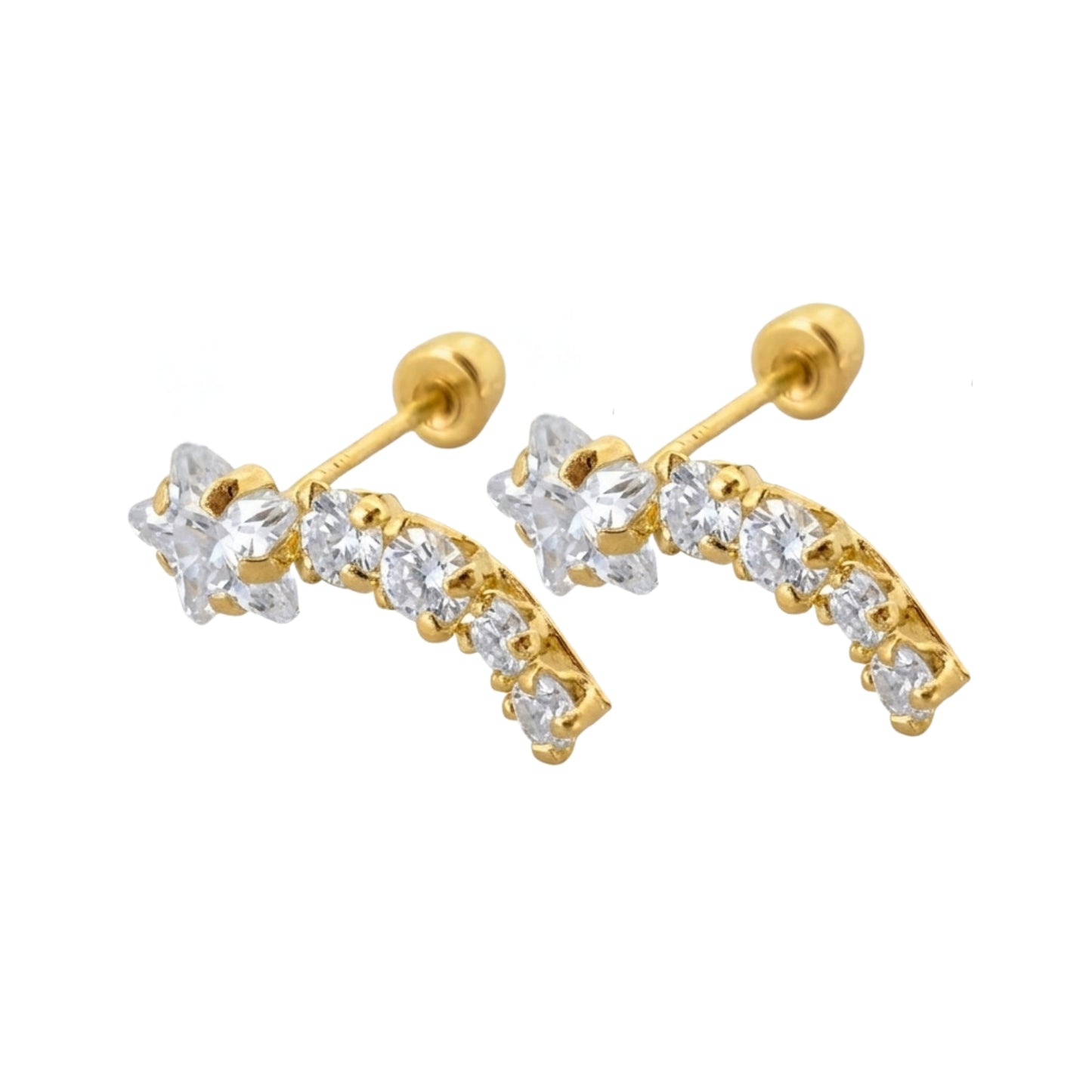 Aretes Oro 10K Broquel Lambada Estrella y 4 Zirconias