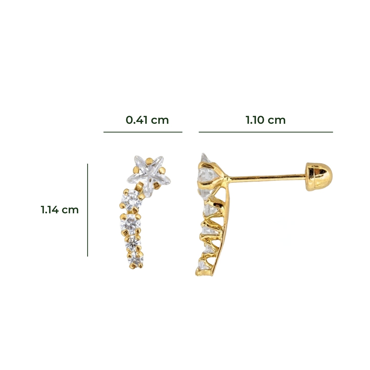 Aretes Oro 10K Broquel Lambada Estrella y 4 Zirconias