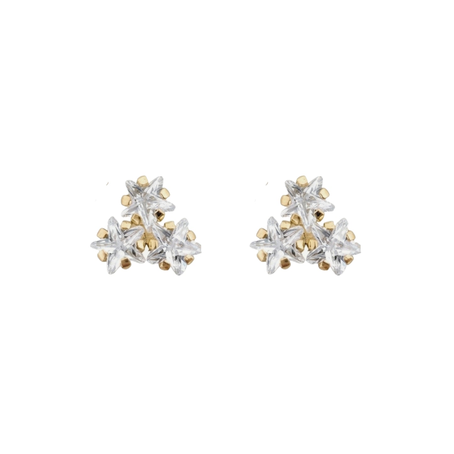 Aretes Oro 10K Broquel Trébol 3 Estrellas