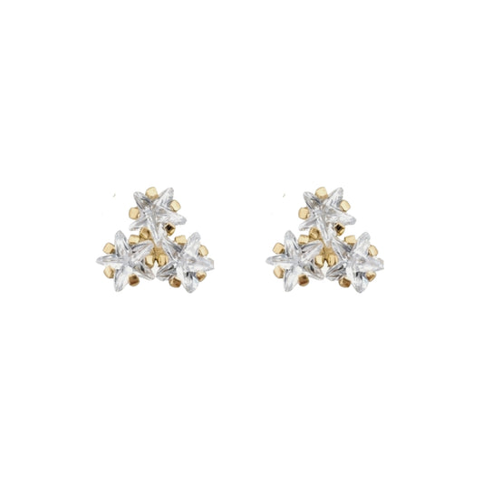 Aretes Oro 10K Broquel Trébol 3 Estrellas