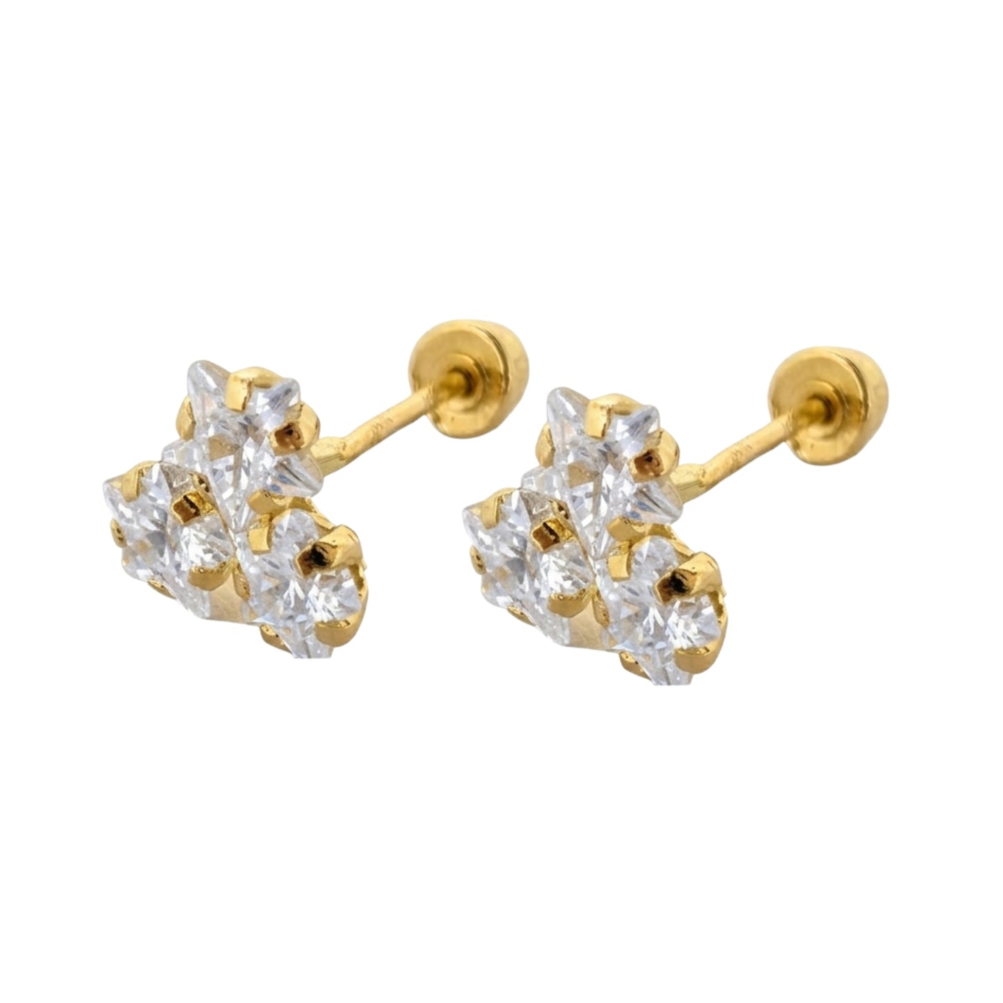 Aretes Oro 10K Broquel Trébol 3 Estrellas