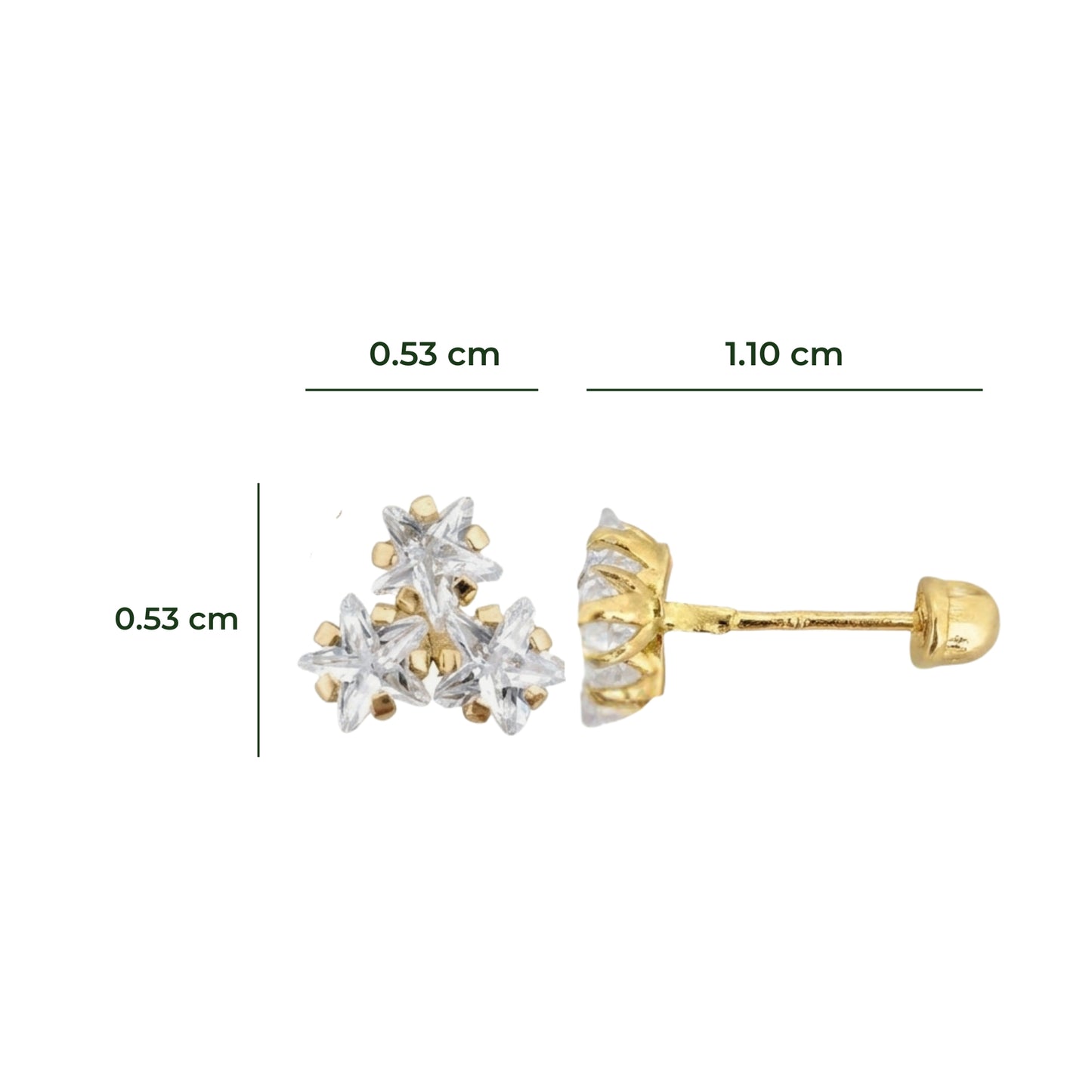 Aretes Oro 10K Broquel Trébol 3 Estrellas