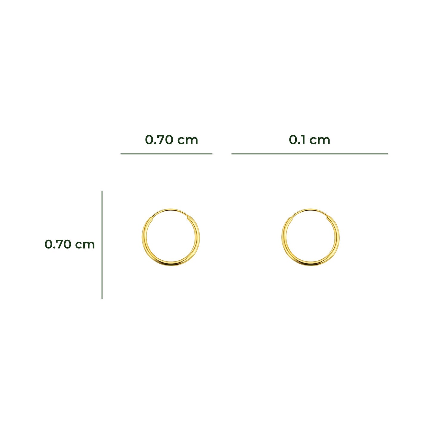 Aretes Oro 10K Broquel Huggies Lisas Oro Amarillo 10k Tamaño a Elegir 7 mm, 10 mm o 13 mm