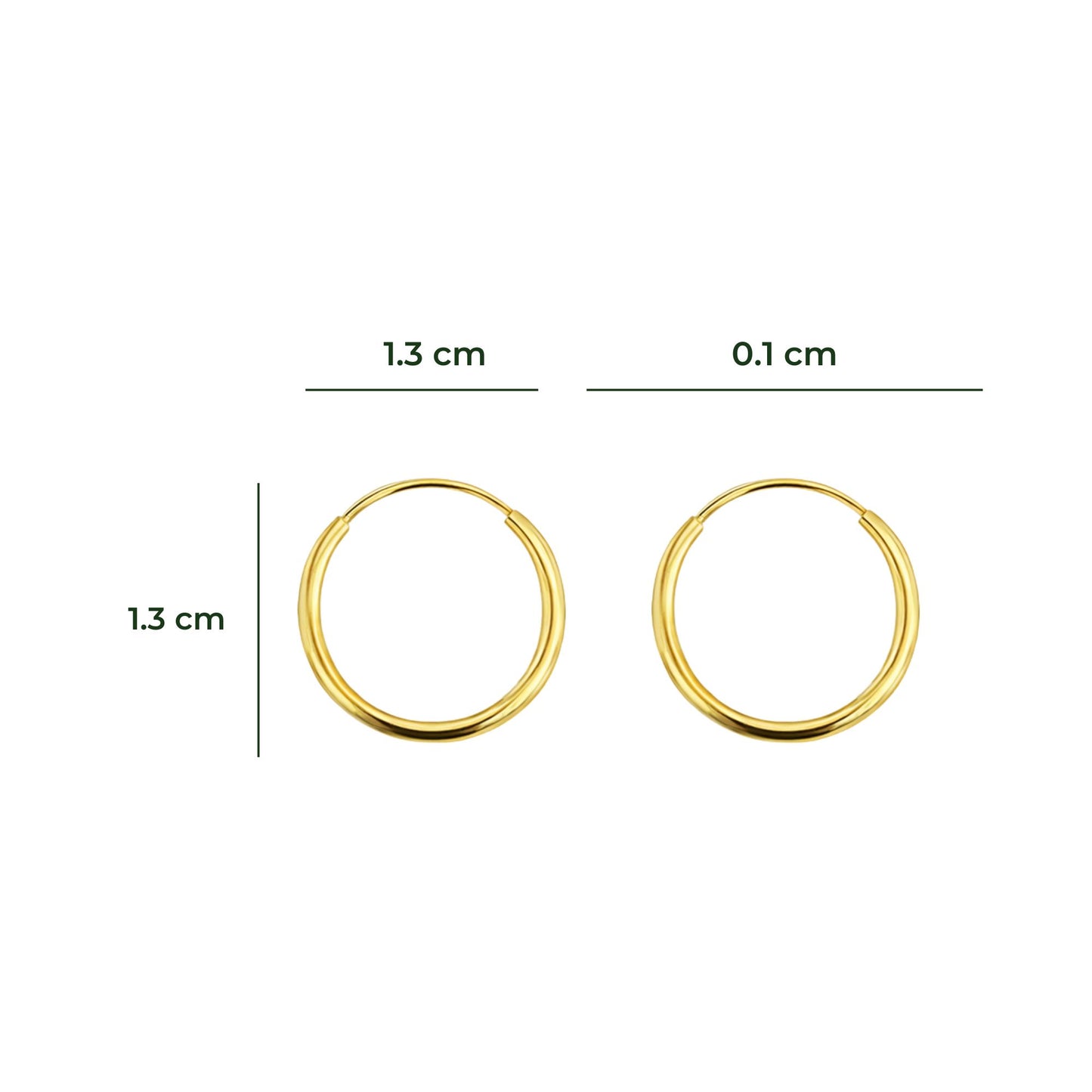 Aretes Oro 10K Broquel Huggies Lisas Oro Amarillo 10k Tamaño a Elegir 7 mm, 10 mm o 13 mm