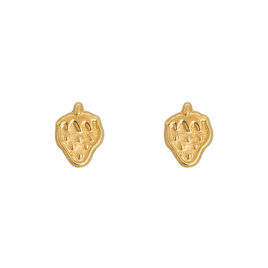 Aretes Oro 10K Broquel Fresa Dorada Plana