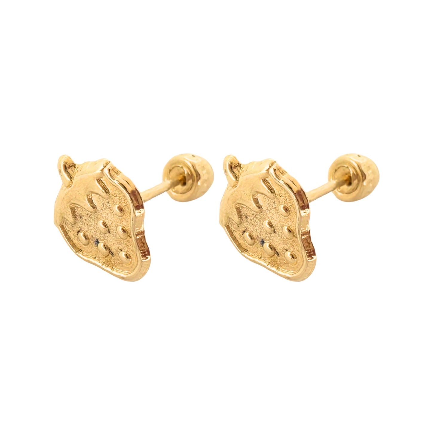 Aretes Oro 10K Broquel Fresa Dorada Plana