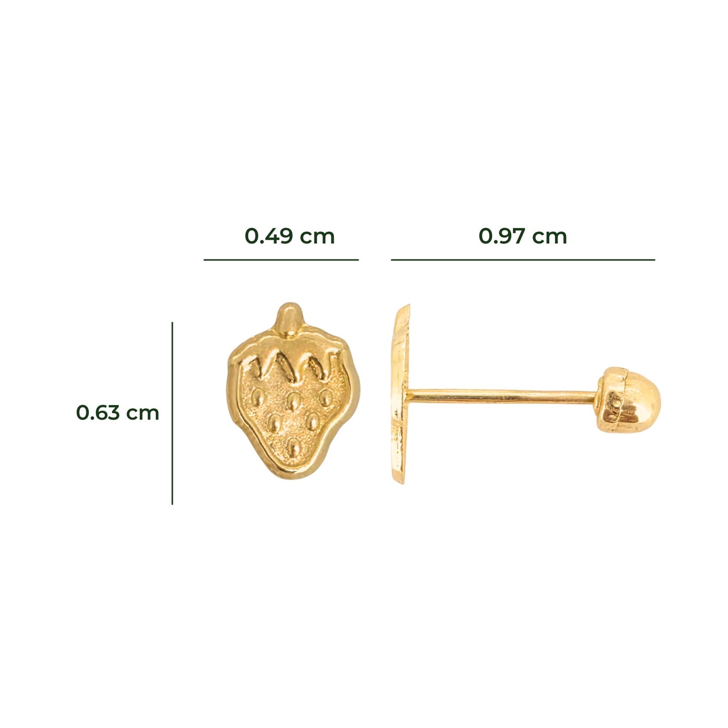 Aretes Oro 10K Broquel Fresa Dorada Plana