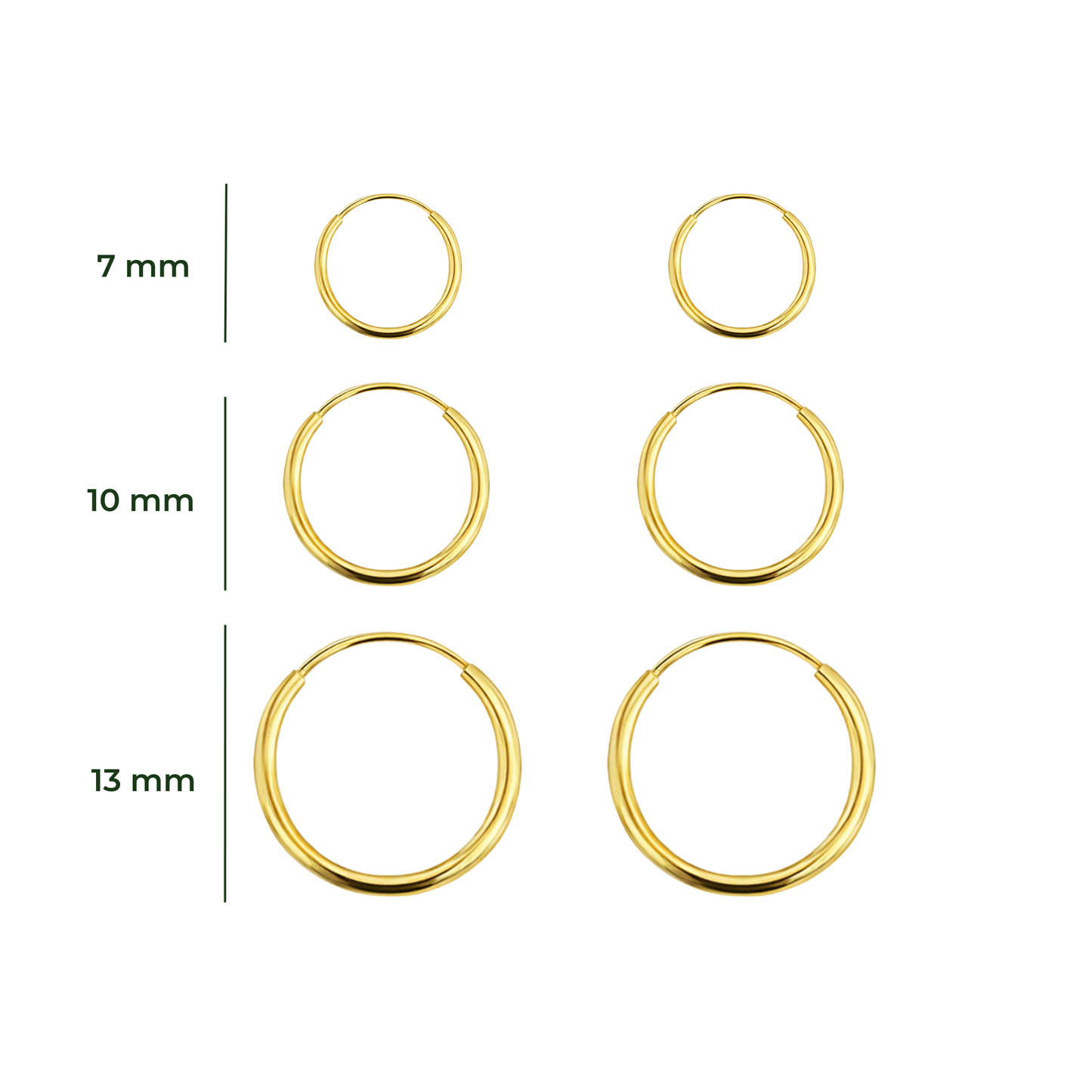 Aretes Oro 10K Broquel Huggies Lisas Oro Amarillo 10k Tamaño a Elegir 7 mm, 10 mm o 13 mm