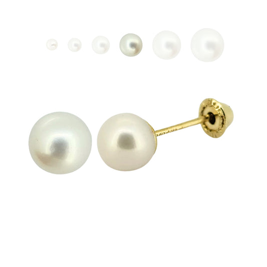 Aretes Perla Cultivada, Tamaño a Elegir, Oro 10K, Tipo Broquel