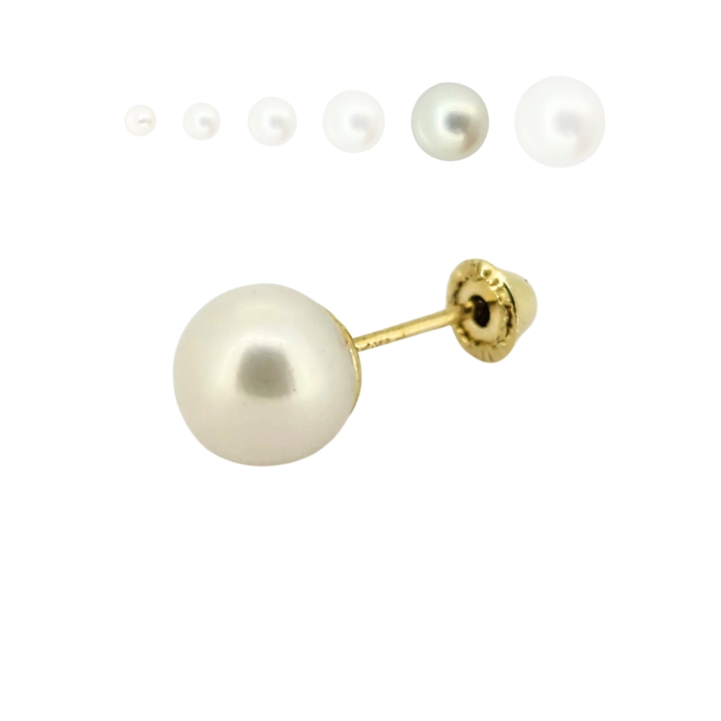 Aretes Perla Cultivada, Tamaño a Elegir, Oro 10K, Tipo Broquel