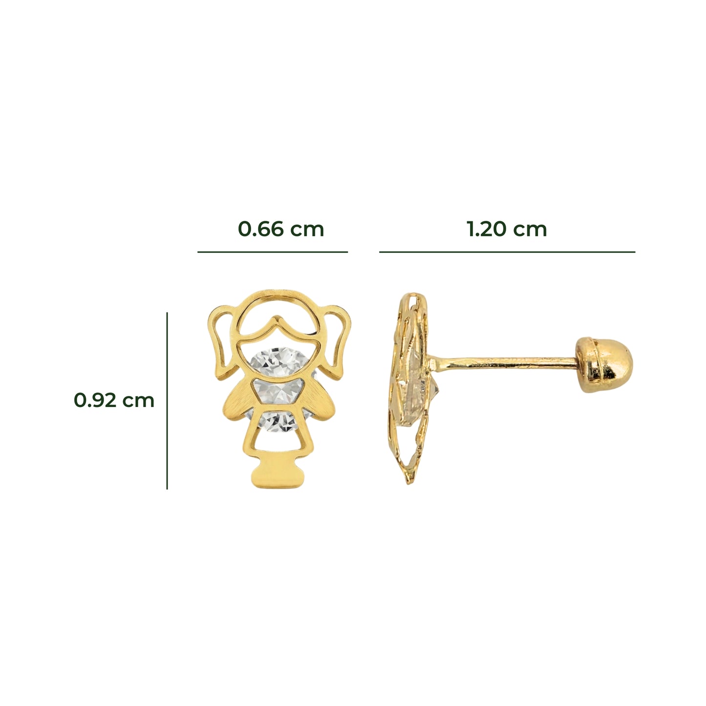Aretes Oro 10K Broquel Niña Color a Elegir