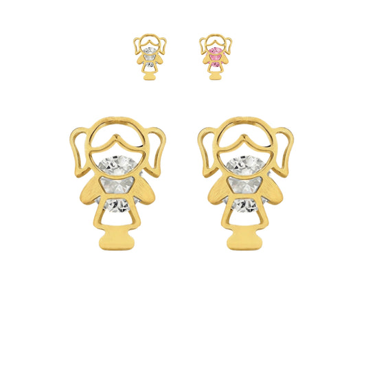 Aretes Oro 10K Broquel Niña Color a Elegir
