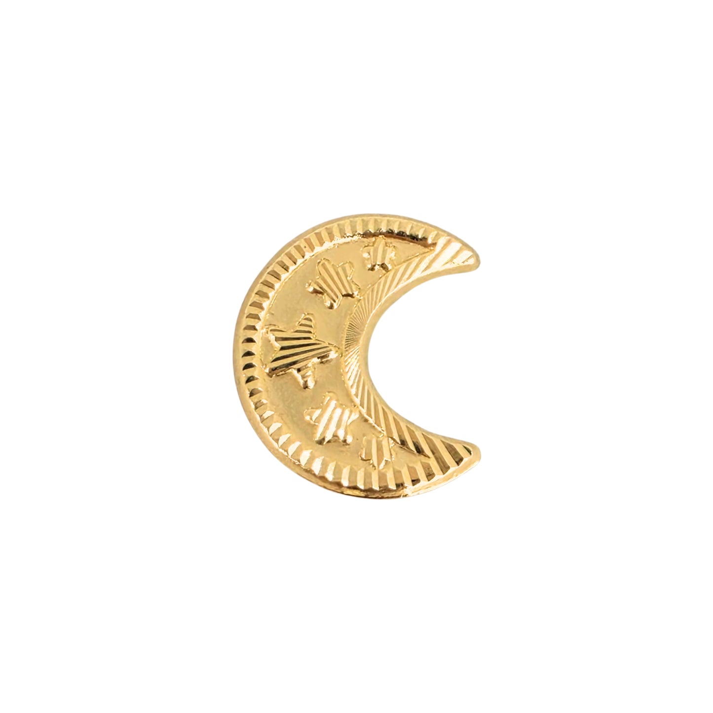 Aretes Oro 10K Broquel Luna Diamantada Estrellitas