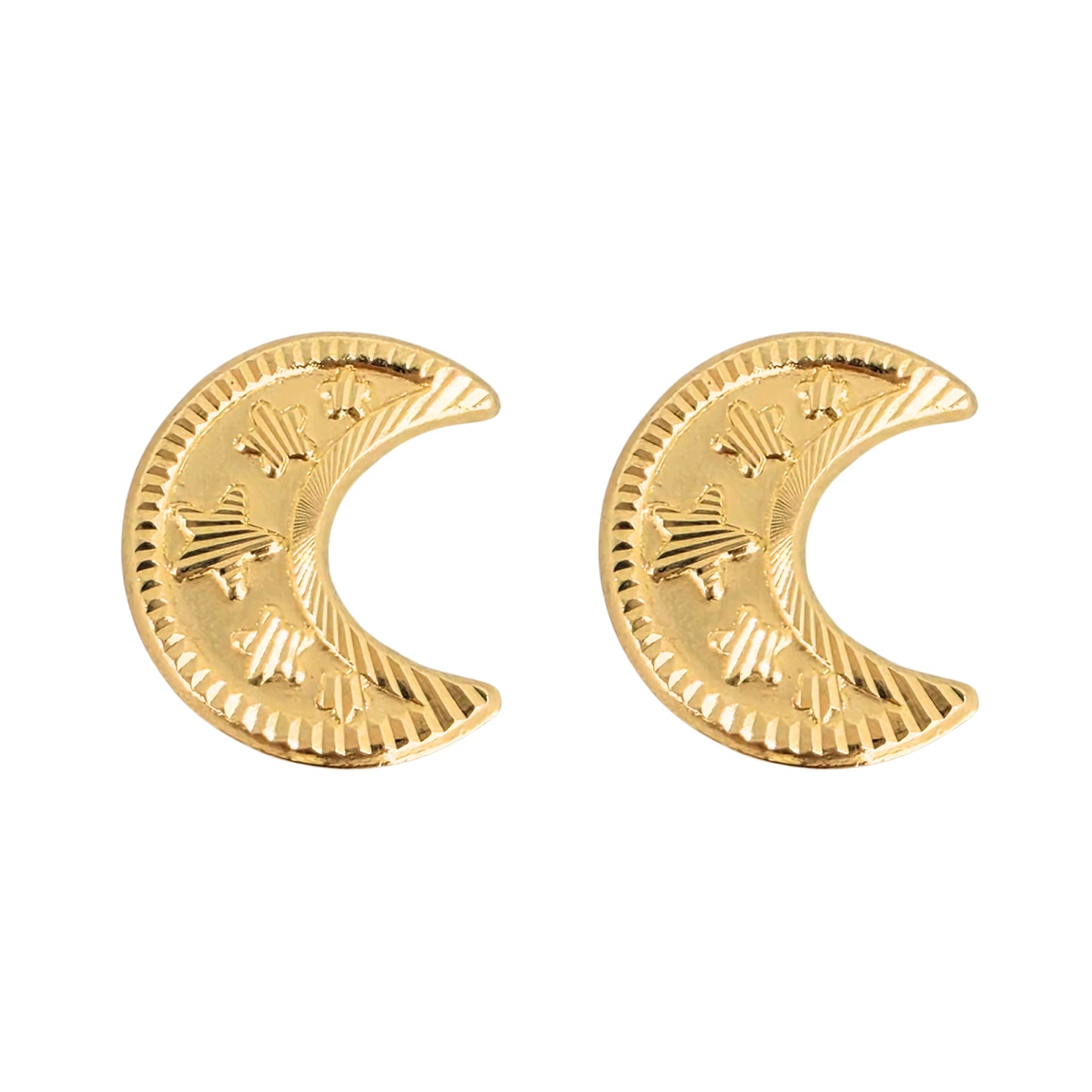 Aretes Oro 10K Broquel Luna Diamantada Estrellitas