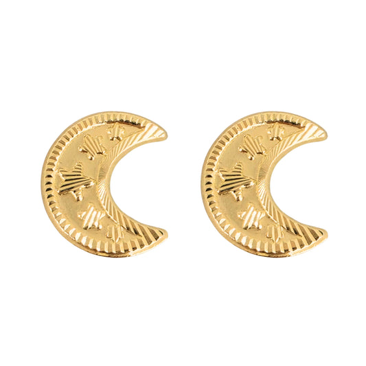 Aretes Oro 10K Broquel Luna Diamantada Estrellitas