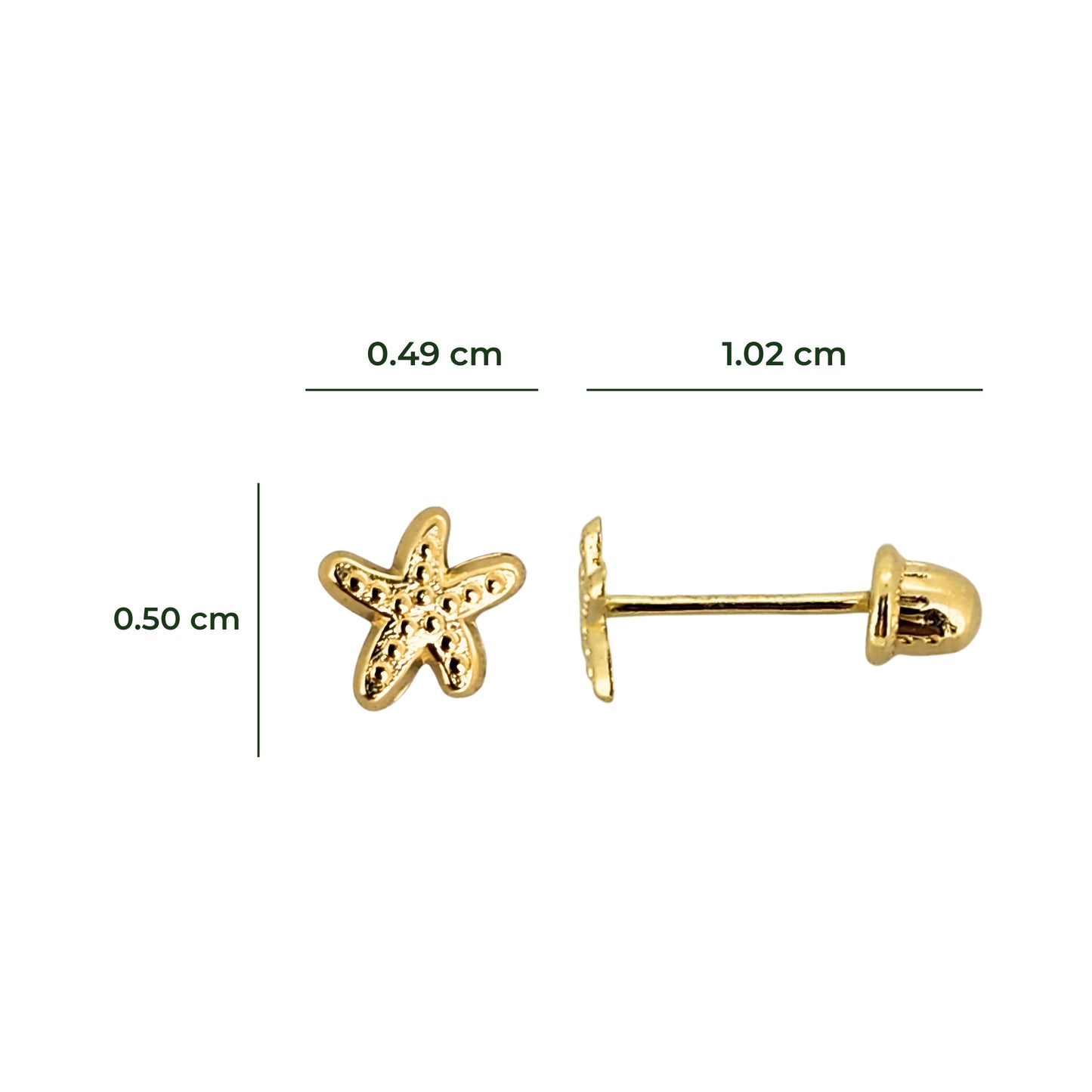 Aretes Oro 10K Broquel Estrella de Mar Mini