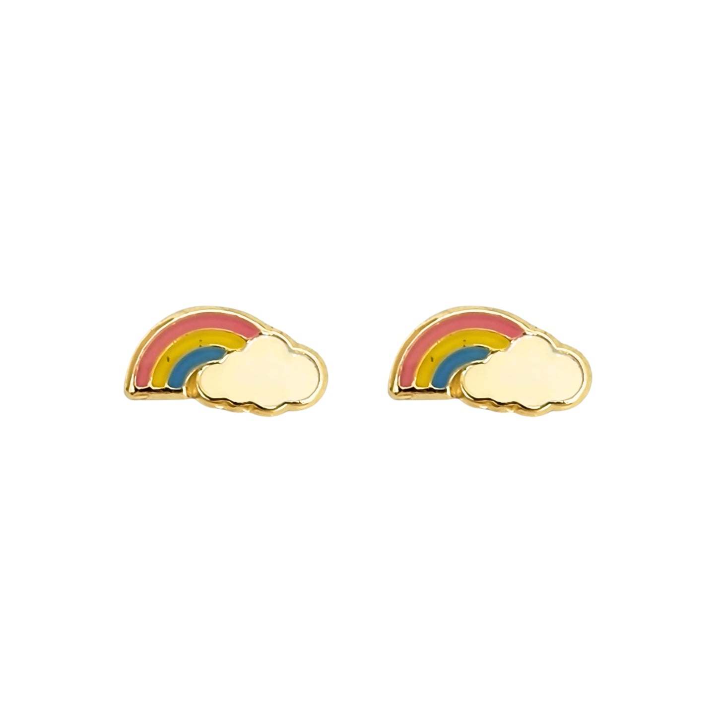 Aretes Oro 10K Broquel Arcoíris Esmaltado