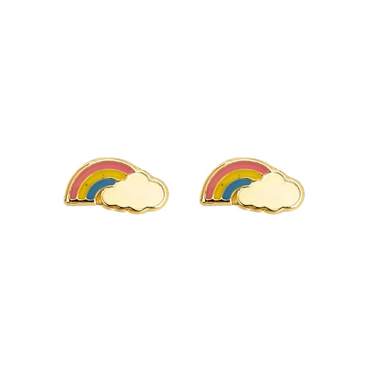 Aretes Oro 10K Broquel Arcoíris Esmaltado