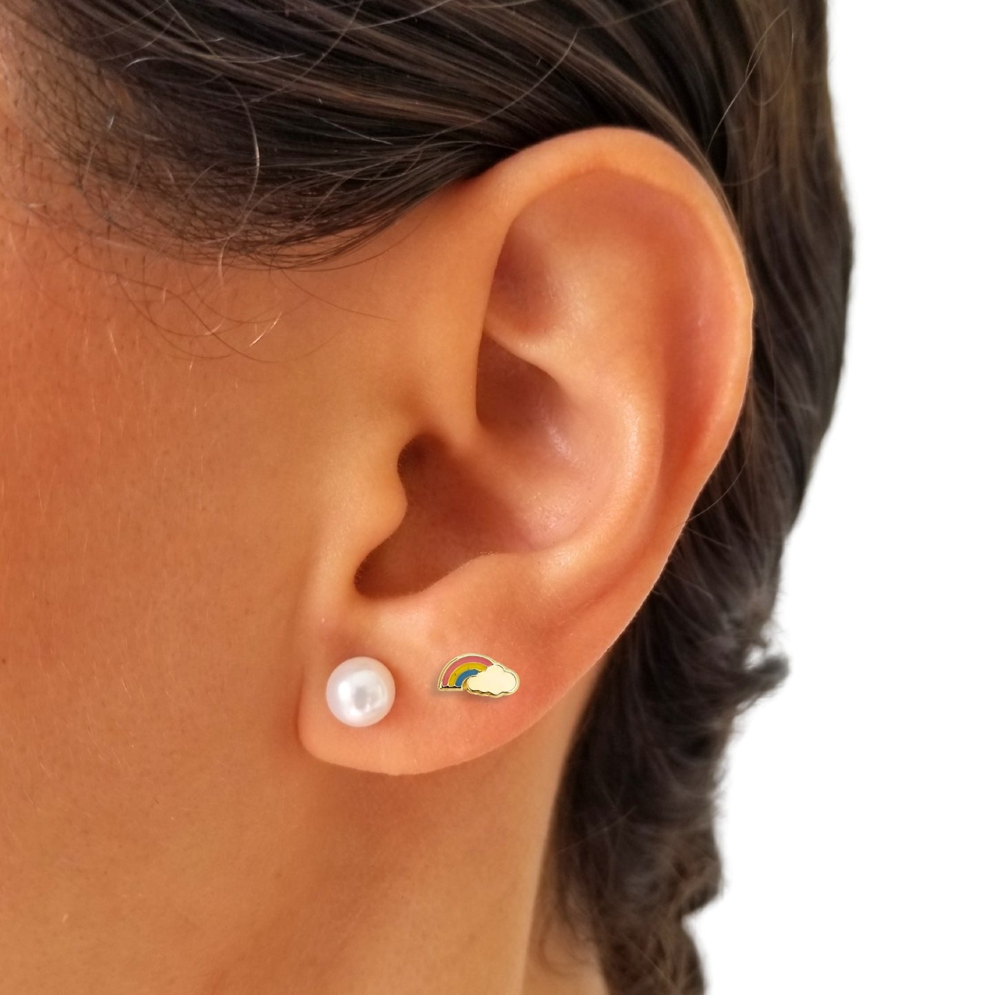 Aretes Oro 10K Broquel Arcoíris Esmaltado