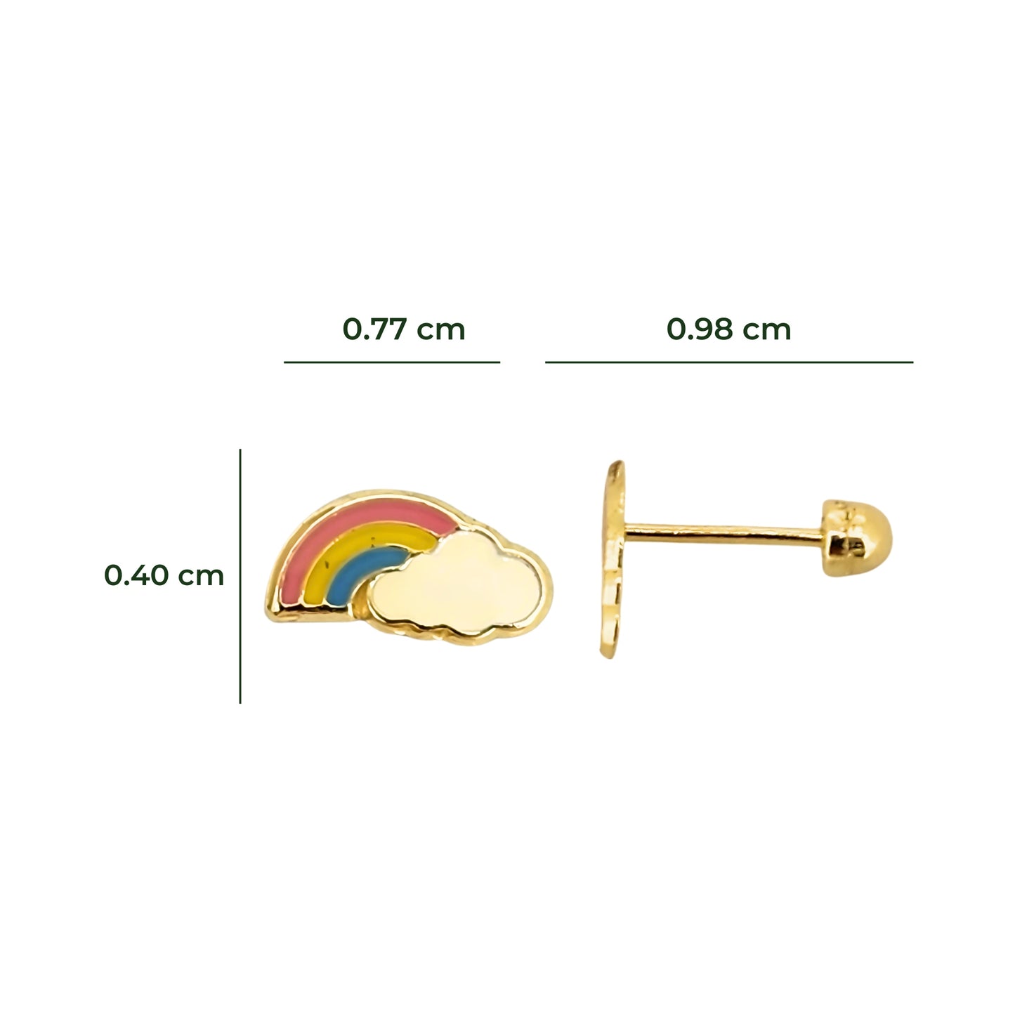 Aretes Oro 10K Broquel Arcoíris Esmaltado