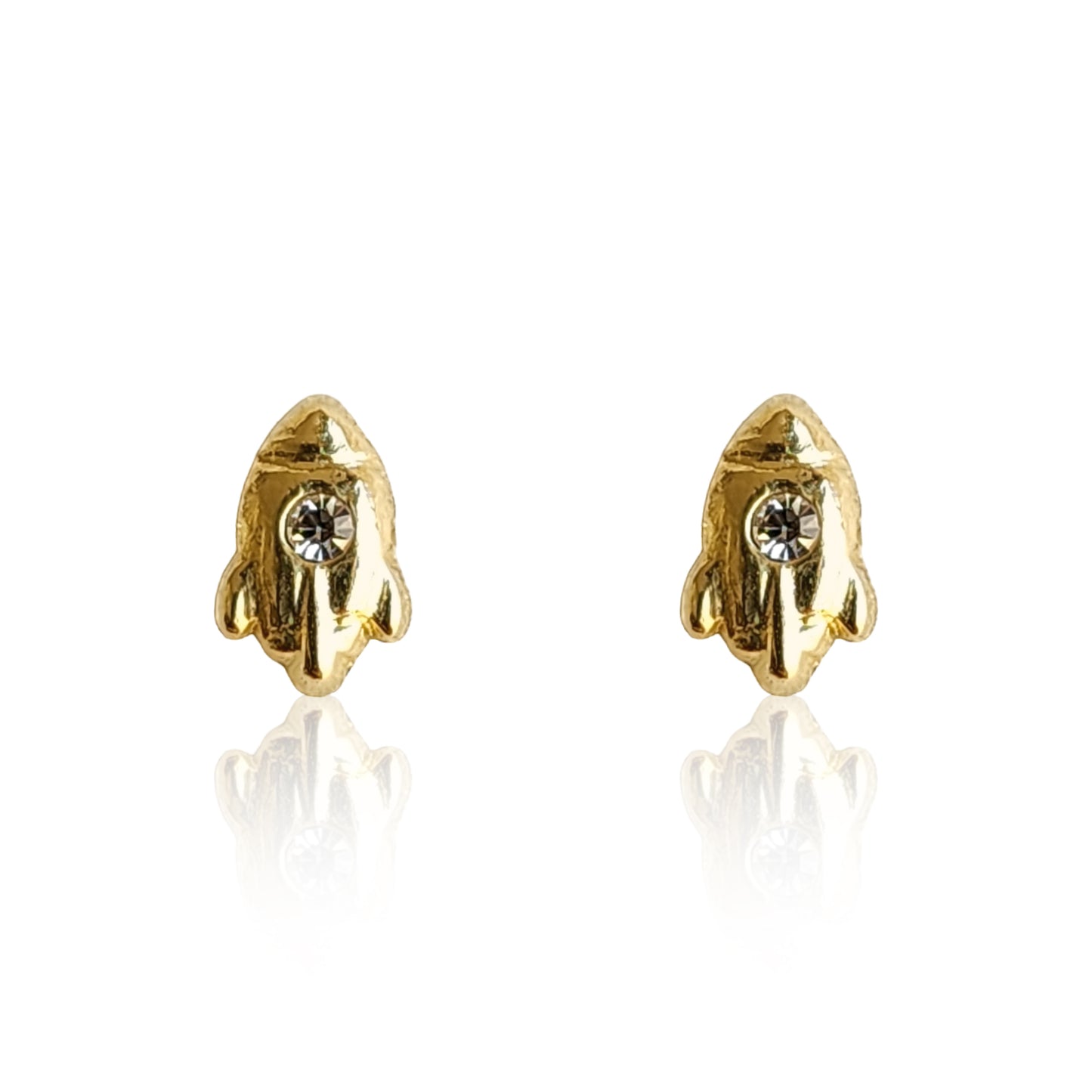 Aretes Cohete Mini Zirconia, Oro 10K Tipo Broquel