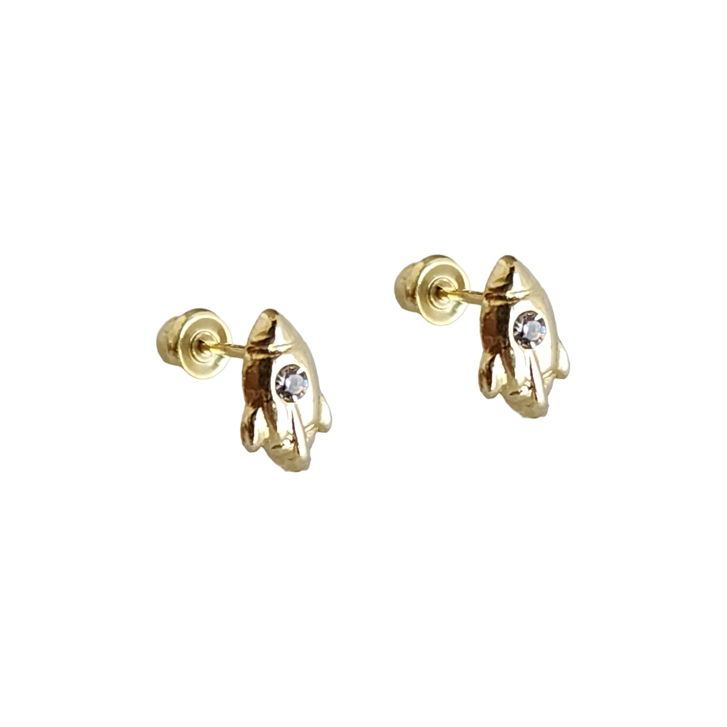 Aretes Cohete Mini Zirconia, Oro 10K Tipo Broquel