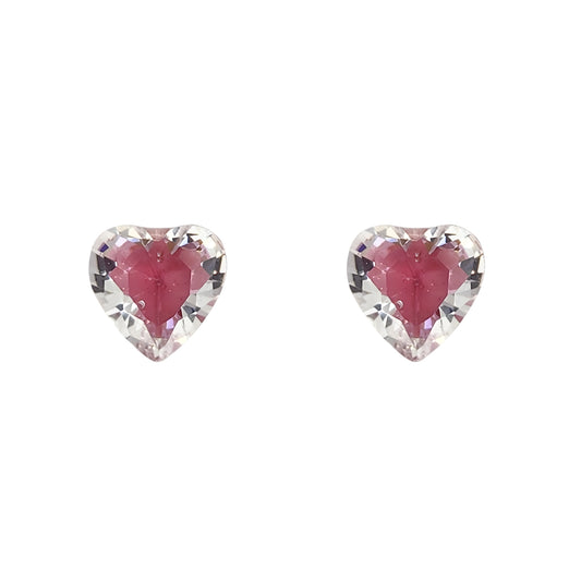Aretes Oro 10K Broquel Corazón Zirconia Rosa Encapsulada
