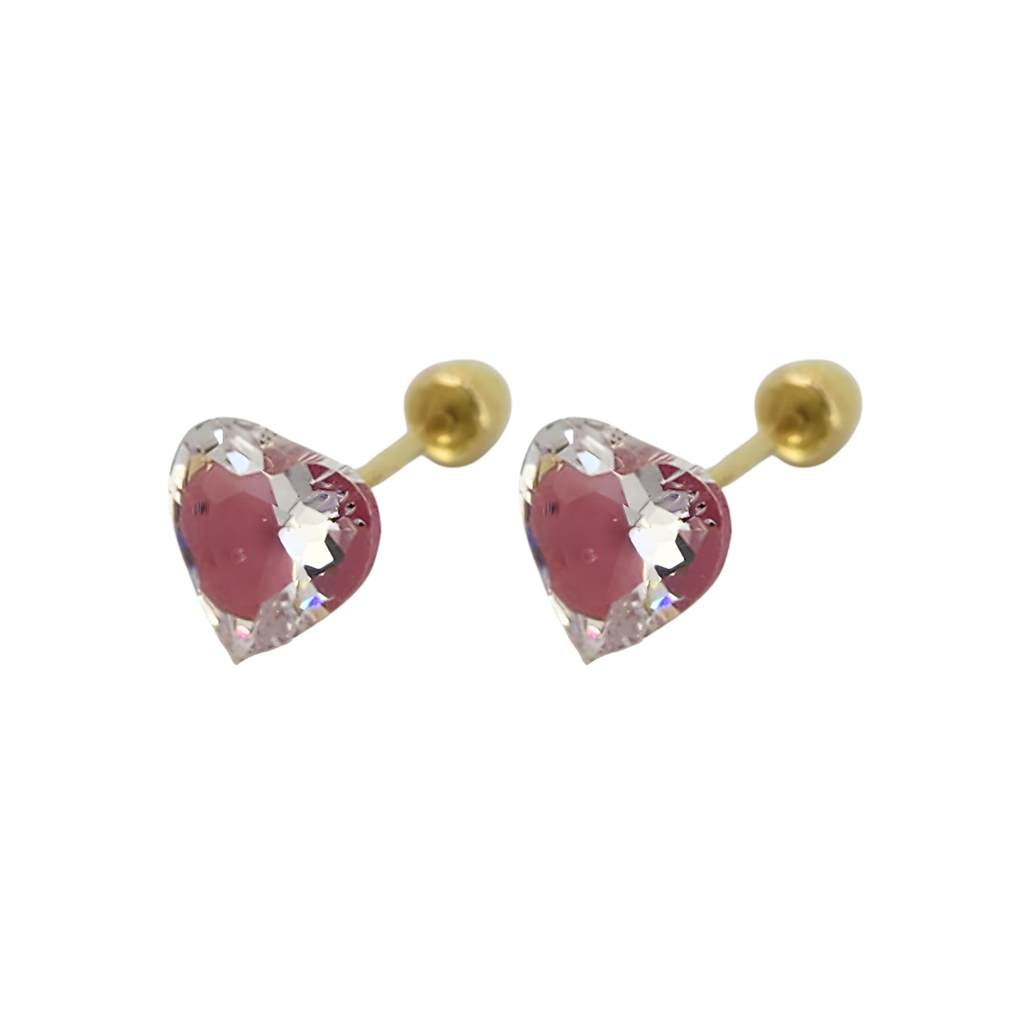Aretes Oro 10K Broquel Corazón Zirconia Rosa Encapsulada