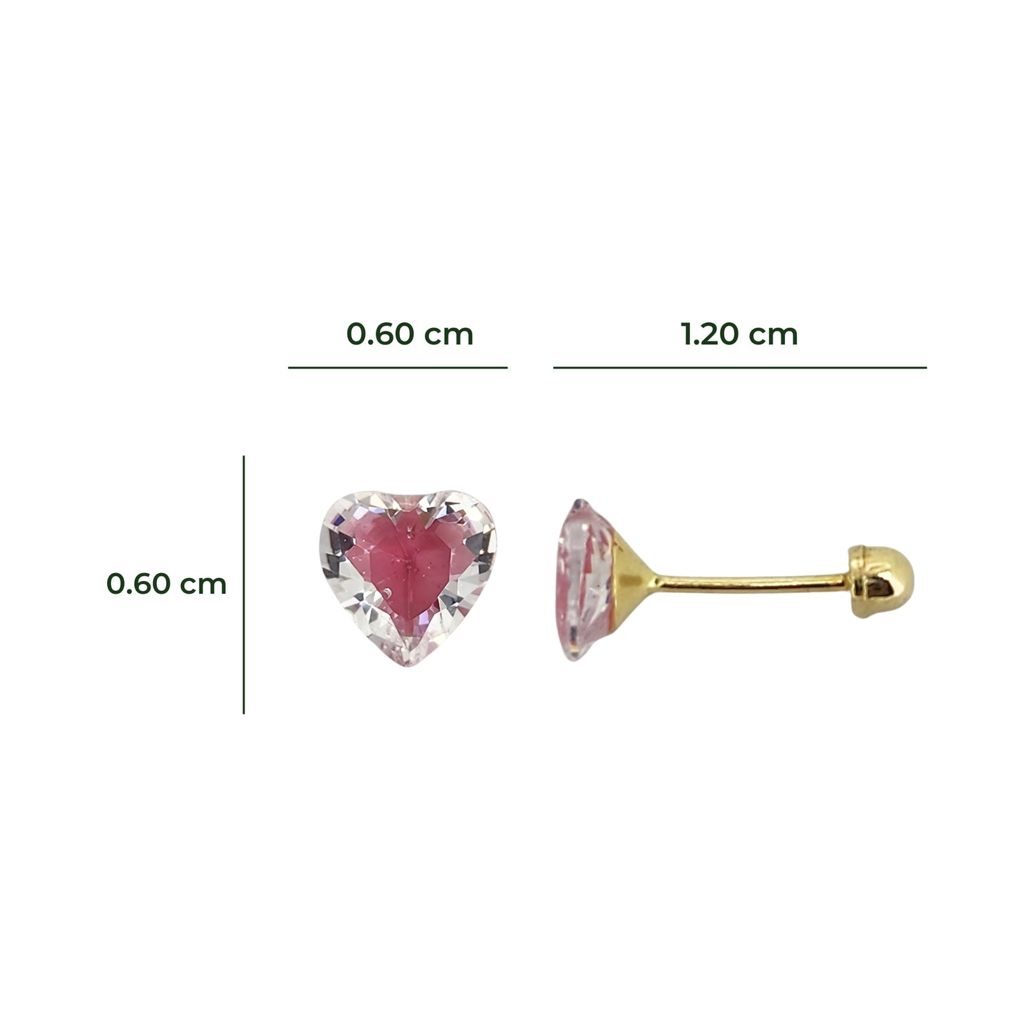 Aretes Oro 10K Broquel Corazón Zirconia Rosa Encapsulada