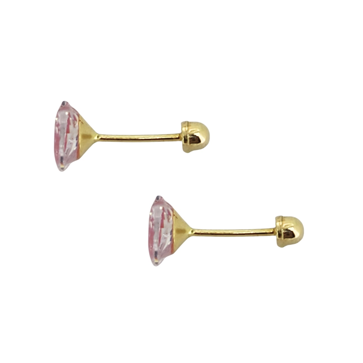 Aretes Oro 10K Broquel Corazón Zirconia Rosa Encapsulada
