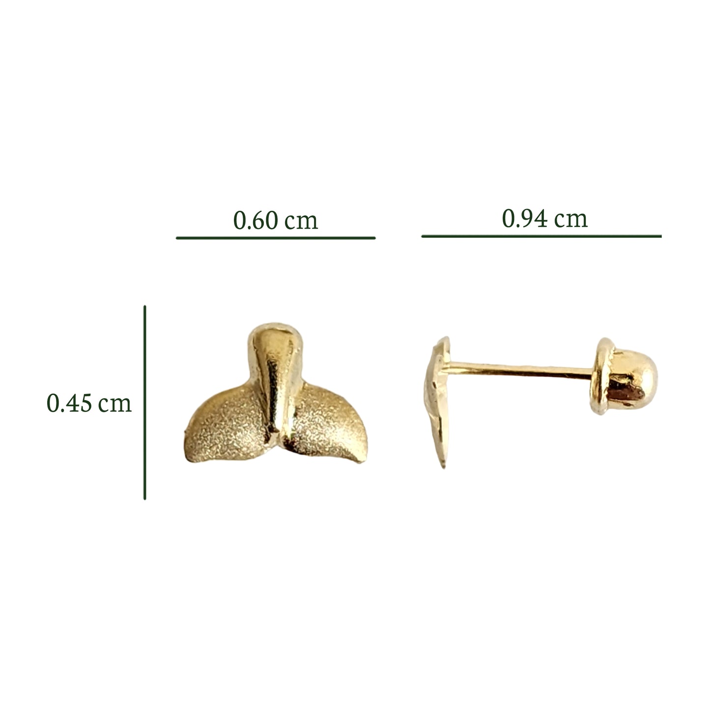 Aretes Cola de Sirena / Ballena, Oro 10K Tipo Broquel