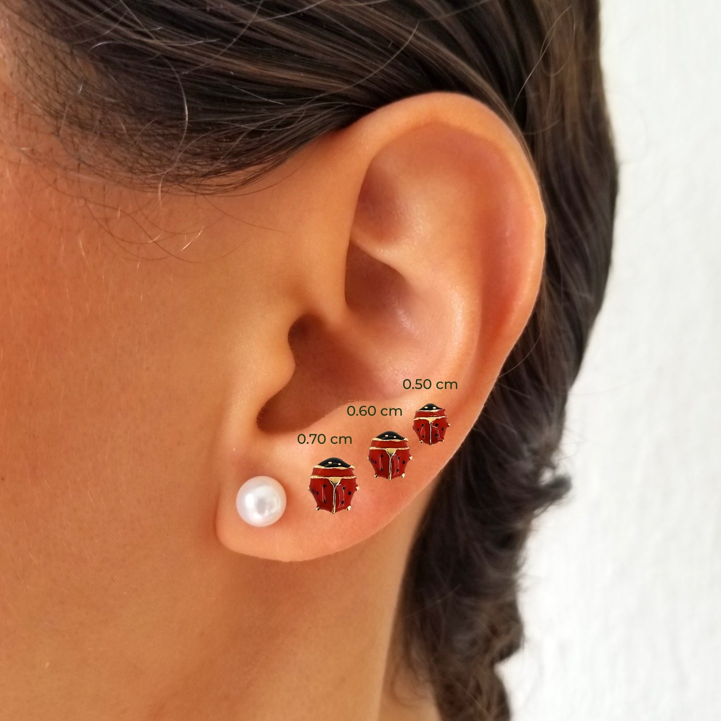Arete Catarina Esmaltada Inflada, Chico, Mediano o Grande, Oro 10K Tipo Broquel