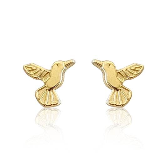 Aretes Ave Colibrí, Oro 10K Tipo Broquel