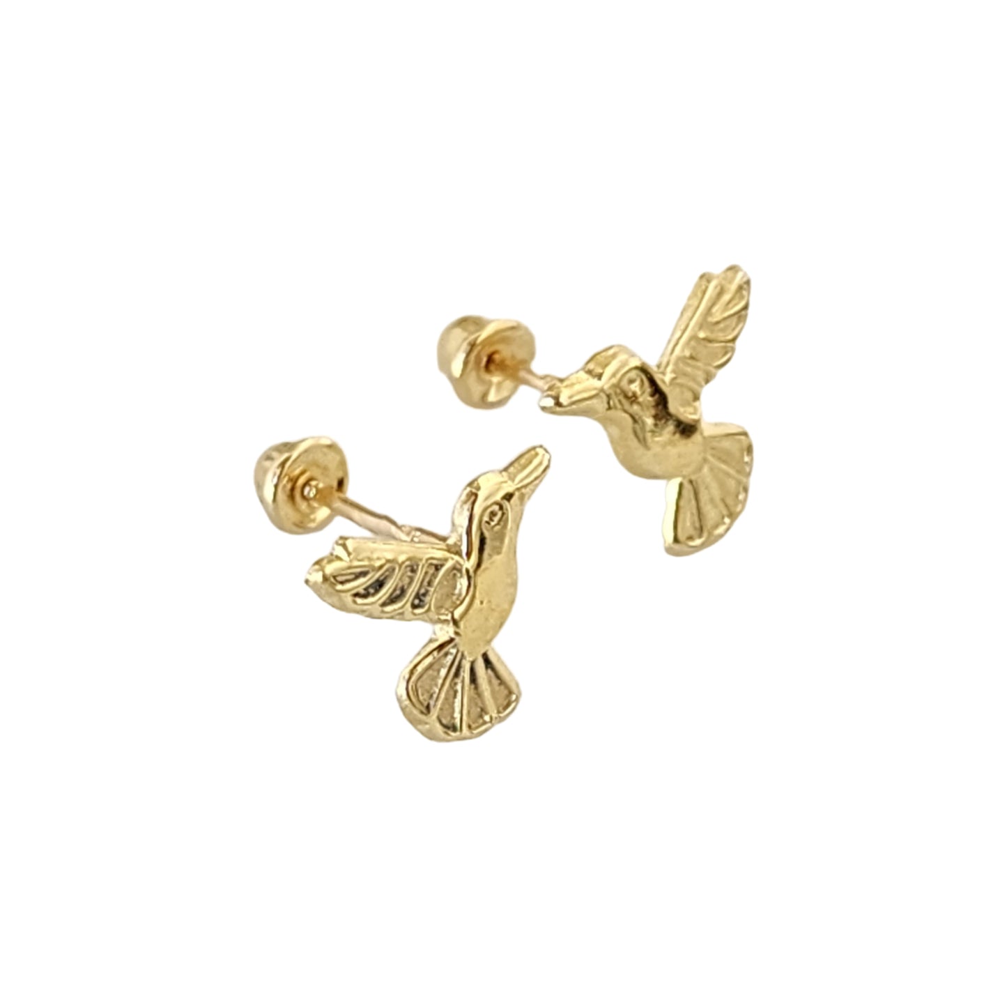 Aretes Ave Colibrí, Oro 10K Tipo Broquel