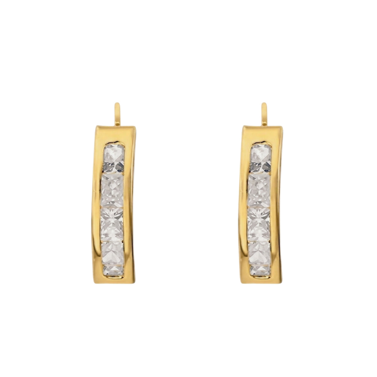 Aretes Oro 10K Broquel Huggie 12 mm Zirconias Blancas