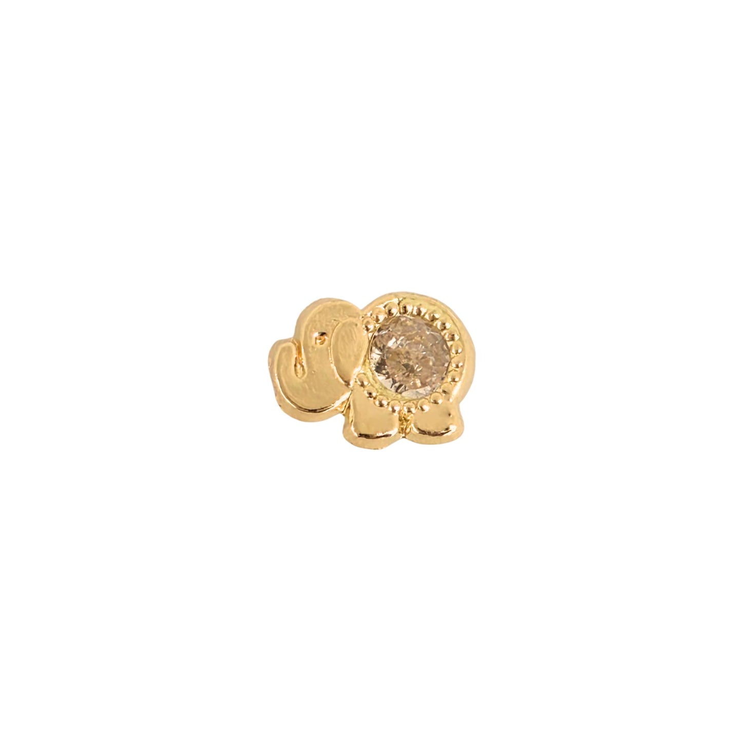 Aretes Oro 10K Broquel Elefante Zirconia