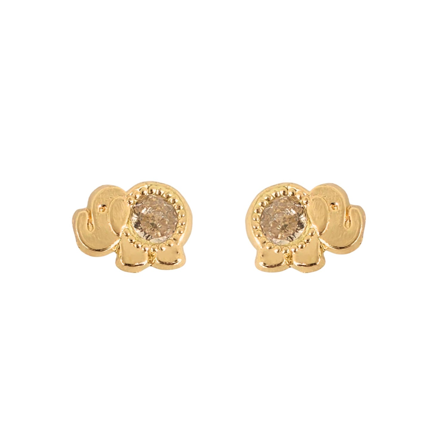 Aretes Oro 10K Broquel Elefante Zirconia