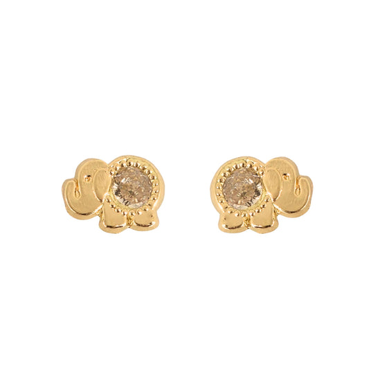 Aretes Oro 10K Broquel Elefante Zirconia