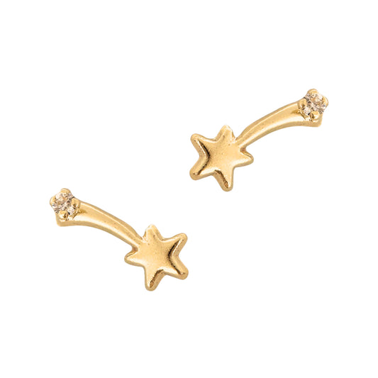 Aretes Oro 10K Broquel Estrella Fugaz Zirconia