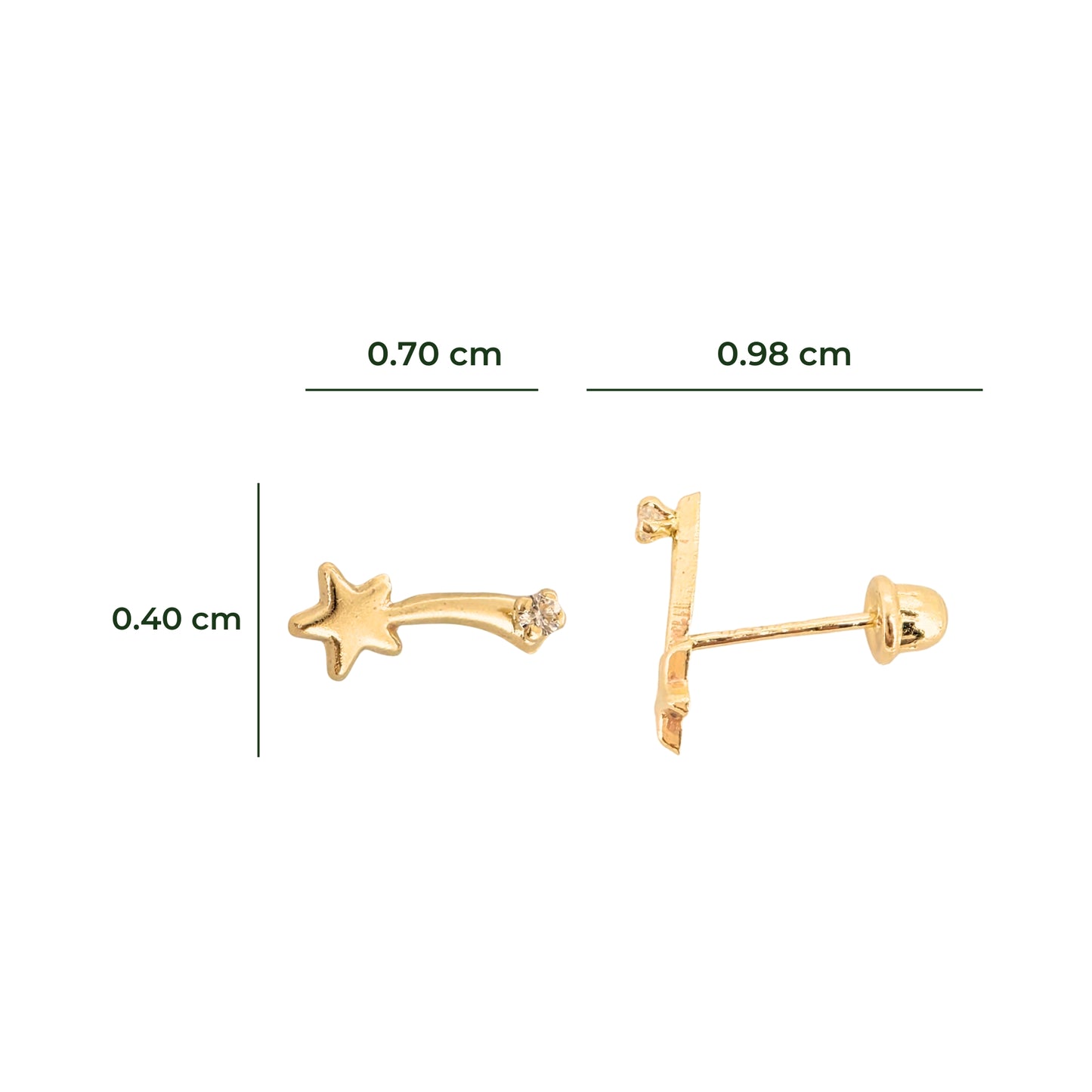 Aretes Oro 10K Broquel Estrella Fugaz Zirconia