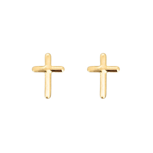 Aretes Cruz Lisa Oro 10k, Tipo Broquel