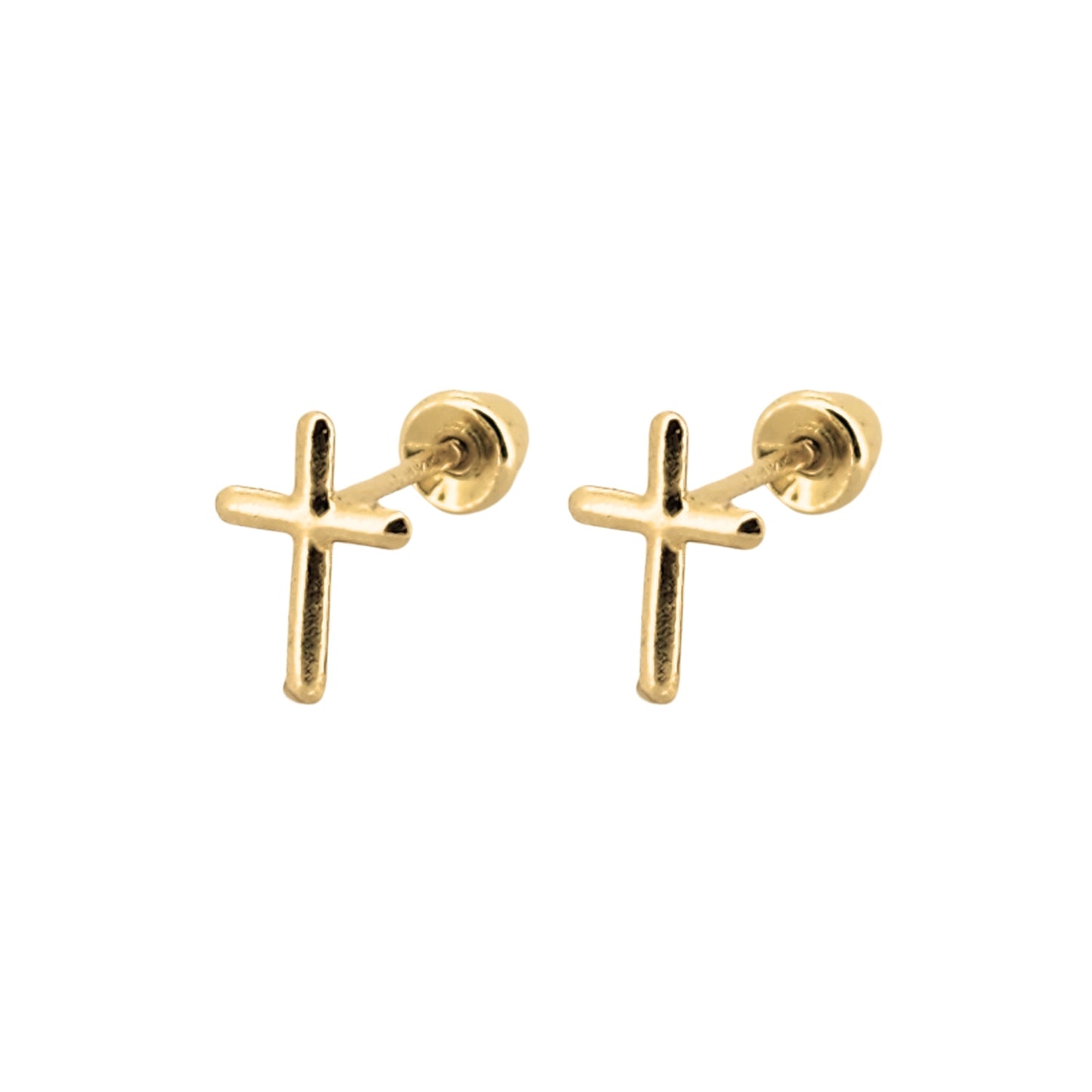 Aretes Cruz Lisa Oro 10k, Tipo Broquel