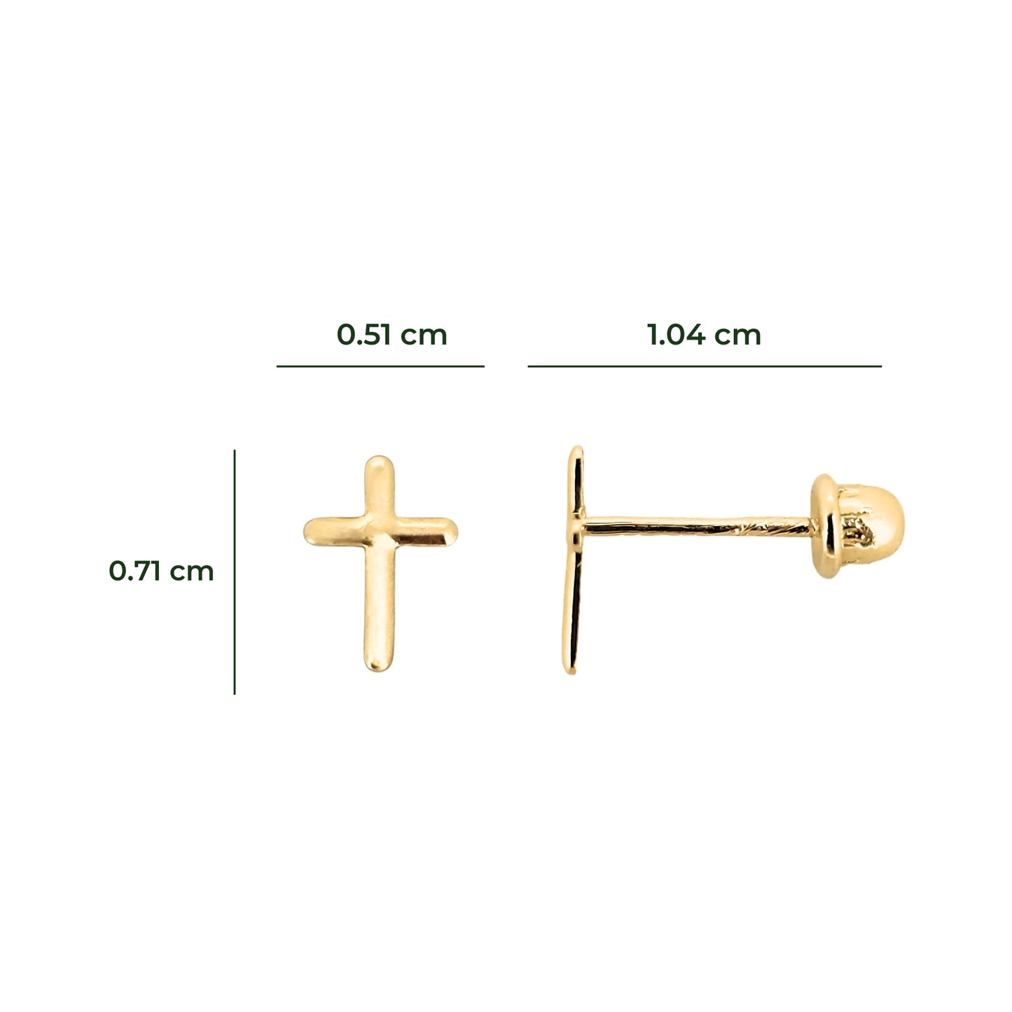 Aretes Cruz Lisa Oro 10k, Tipo Broquel